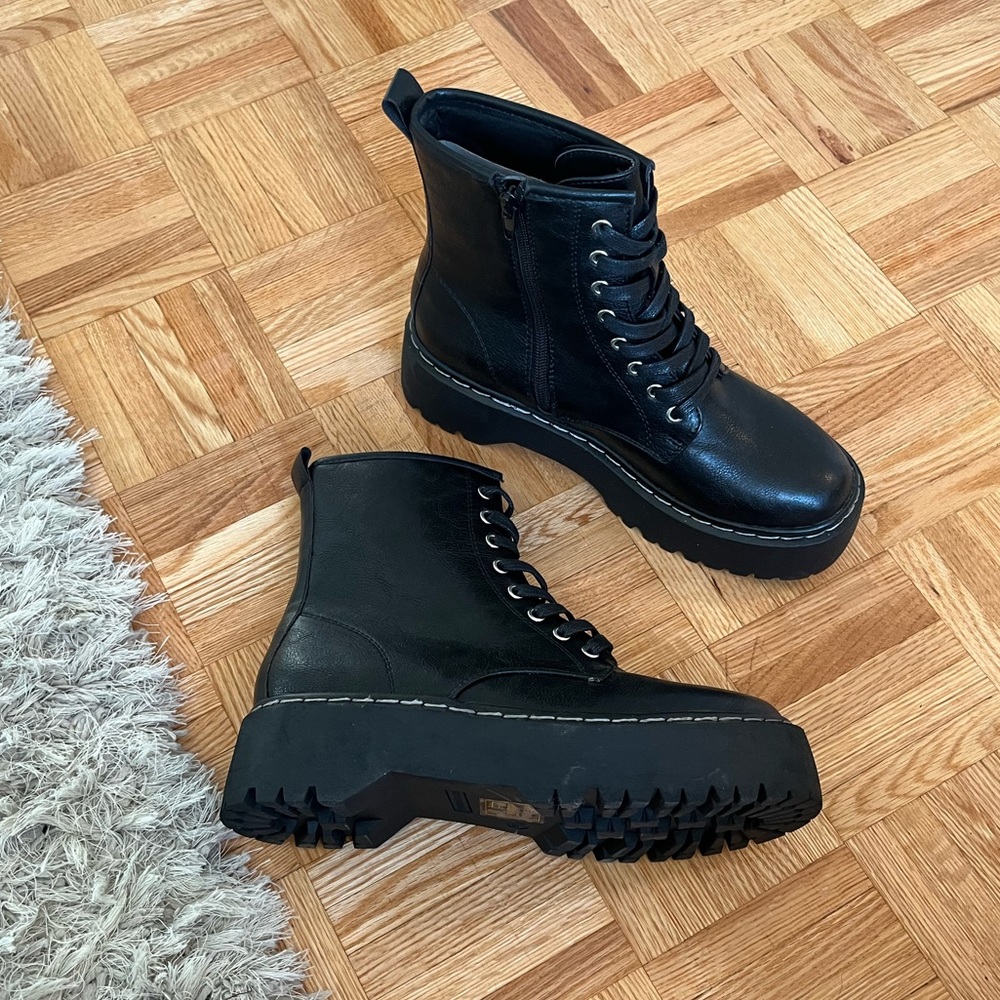 Call It Spring Black Lace-Up Platform Combat Boots